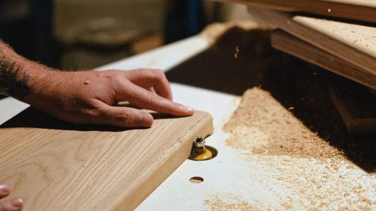 Travail du bois sur un etabli d'atelier